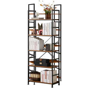 Casabay Book Shelf, 5-Tier Tall Bookcase with Steel Frame for Bedroom, Living Room, Kitchen or Home Office, Brown