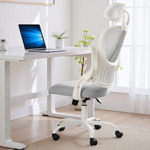 Casabay Ergonomic Office Chair, High-Back Mesh Desk Chairs with Flip-up Armrest Adjustable Headrests, Comfortable Lumbar Support, for Home, Work, Study (Gray)