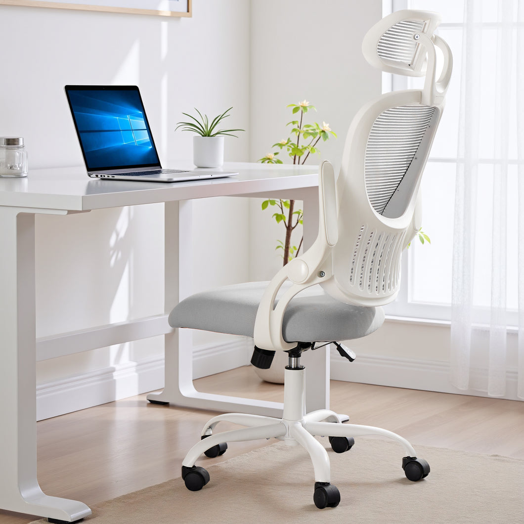 Casabay Ergonomic Office Chair, High-Back Mesh Desk Chairs with Flip-up Armrest Adjustable Headrests, Comfortable Lumbar Support, for Home, Work, Study (Gray)