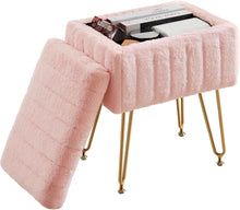 Load image into Gallery viewer, Casabay Vanity Stool Chair with Storage, Faux Fur Footstool Ottoman with Metal Legs &amp; Anti-Slip Adjustable Feet for Bedroom, Entryway (Pink)
