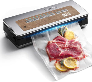Vacuum Sealer Machine, Powerful 90kPa 120W Wide Seal All-in-1 Food Storage Sealer with 2 Bag Rolls and 5pcs Pre-cut Bags, Built-in Cutter, Bags Storage and Digital Countdown Display