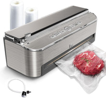 Load image into Gallery viewer, Vacuum Sealer Machine 85kPa 120W Powerful Sealing System, Automatic Food Sealer with 2 Bag Rolls and 5pcs Pre-cut Bags, Built-in Cutter, Bags Storage, Moist Mode and Air Suction Hose
