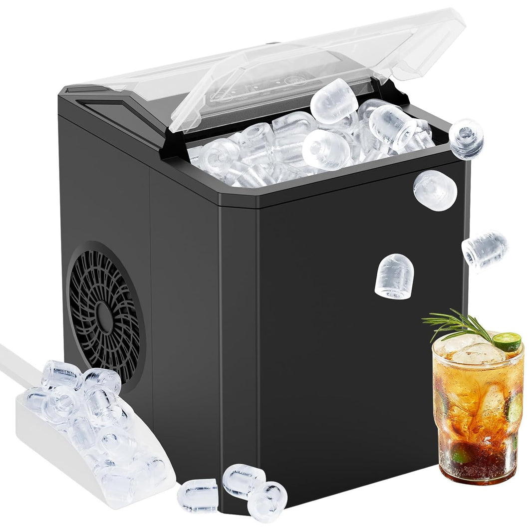 Casabay Portable Ice Maker, 9 Cubes in 6 Mins, 26 lbs/Day, Self-Cleaning, 2 Bullet Sizes, for Home & Office