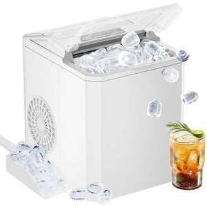 Casabay Portable Ice Maker, 9 Cubes in 6 Mins, 26 lbs/Day, Self-Cleaning, 2 Bullet Sizes, for Home & Office (White)