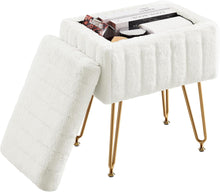 Load image into Gallery viewer, Casabay Vanity Stool Chair with Storage, Faux Fur Footstool Ottoman with Metal Legs &amp; Anti-Slip Adjustable Feet for Bedroom, Entryway

