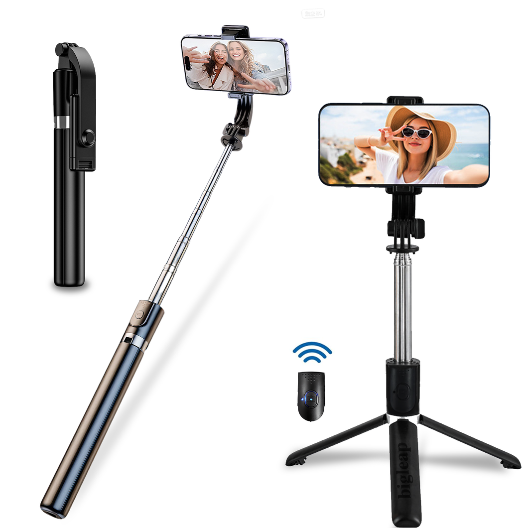 Bigleap 3-in-1 Bluetooth Selfie Stick & Tripod (1.7M) - Wireless Remote, 360° Rotation Phone Mount for Streaming, Vlog, Travel