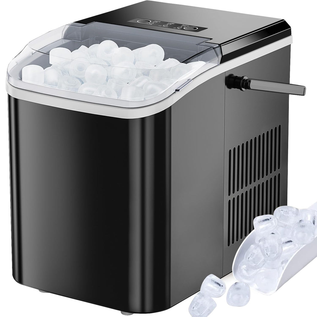 Ice Maker, Portable Countertop Ice Machine Quiet Cubes Makers with Ice Scoop, Basket and Handle Self-Cleaning, 9 Cubes in 6 Mins, 26.5lbs/24Hrs, 2 Sizes of Bullet Ice for Home Kitchen Party Office