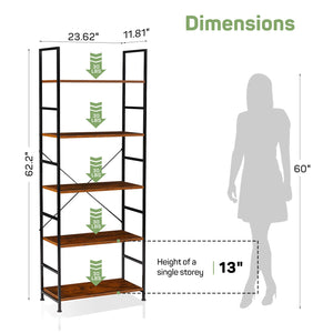 Casabay Book Shelf, 5-Tier Tall Bookcase with Steel Frame for Bedroom, Living Room, Kitchen or Home Office, Brown