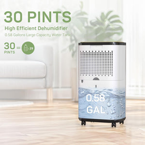 Dehumidifier with Drain Hose for Auto or Manual Drainage, 2000 Sq.Ft Energy Star Dehumidifiers for Basement Home Bedroom Large Room Bathroom, 30 Pints Dehumidification Capacity
