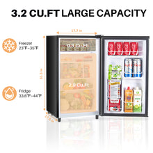 Load image into Gallery viewer, Casabay Mini Fridge with Freezer 3.2 Cu.Ft Compact Dorm Refrigerator for Kitchen, Office, Bedroom, Removable Glass Shelves Adjustable Thermostat Low Noise, 17.5&quot; D x 17.7&quot; W x 31.5&quot; H
