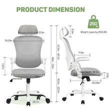 Load image into Gallery viewer, Casabay Ergonomic Office Chair, High-Back Mesh Desk Chairs with Flip-up Armrest Adjustable Headrests, Comfortable Lumbar Support, for Home, Work, Study (Gray)

