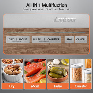 Vacuum Sealer Machine, Powerful 90kPa 120W Wide Seal All-in-1 Food Storage Sealer with 2 Bag Rolls and 5pcs Pre-cut Bags, Built-in Cutter, Bags Storage and Digital Countdown Display