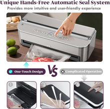 Load image into Gallery viewer, Vacuum Sealer Machine 85kPa 120W Powerful Sealing System, Automatic Food Sealer with 2 Bag Rolls and 5pcs Pre-cut Bags, Built-in Cutter, Bags Storage, Moist Mode and Air Suction Hose
