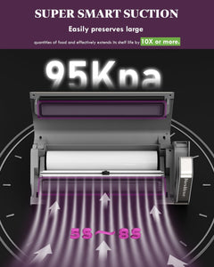 Vacuum Sealer Machine Powerful 95kPa 140W One Hand Operation Food Sealer Built-in Cutter & Countdown Display Double Seal Strip with 2 Bag Rolls, 5PCS Pre-cut Bags, PULSE & Marinate Enabled