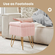 Load image into Gallery viewer, Casabay Vanity Stool Chair with Storage, Faux Fur Footstool Ottoman with Metal Legs &amp; Anti-Slip Adjustable Feet for Bedroom, Entryway (Pink)
