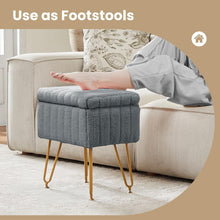 Load image into Gallery viewer, Casabay Vanity Stool Chair with Storage, Faux Fur Footstool Ottoman with Metal Legs &amp; Anti-Slip Adjustable Feet for Bedroom, Entryway (Gray)
