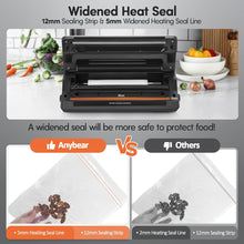 Load image into Gallery viewer, Vacuum Sealer Machine, Powerful 90kPa 120W Wide Seal All-in-1 Food Storage Sealer with 2 Bag Rolls and 5pcs Pre-cut Bags, Built-in Cutter, Bags Storage and Digital Countdown Display
