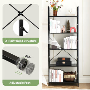 Casabay Book Shelf, 5-Tier Tall Bookcase with Steel Frame for Bedroom, Living Room, Kitchen or Home Office