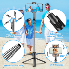 Load image into Gallery viewer, Bigleap 3-in-1 Bluetooth Selfie Stick &amp; Tripod (1.7M) - Wireless Remote, 360° Rotation Phone Mount for Streaming, Vlog, Travel
