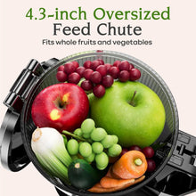 Load image into Gallery viewer, Cold Press Juicer, 200W Masticating Slow Juicer BPA Free 4.3&quot; Large Feed Chute for Whole Fruits Vegetables with Upgraded Auger, Tritan Material, Juice Recipes, Silver
