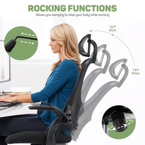 Casabay Ergonomic Office Chair, High-Back Mesh Desk Chairs with Flip-up Armrest Adjustable Headrests, Comfortable Lumbar Support, for Home, Work