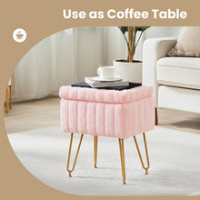 Load image into Gallery viewer, Casabay Vanity Stool Chair with Storage, Faux Fur Footstool Ottoman with Metal Legs &amp; Anti-Slip Adjustable Feet for Bedroom, Entryway (Pink)
