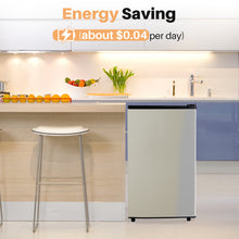 Load image into Gallery viewer, Casabay Mini Fridge with Freezer 3.2 Cu.Ft Compact Dorm Refrigerator for Kitchen, Office, Bedroom, Removable Glass Shelves Adjustable Thermostat Low Noise, 17.5&quot; D x 17.7&quot; W x 31.5&quot; H (Silver)
