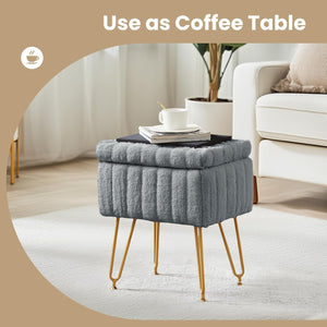 Casabay Vanity Stool Chair with Storage, Faux Fur Footstool Ottoman with Metal Legs & Anti-Slip Adjustable Feet for Bedroom, Entryway (Gray)