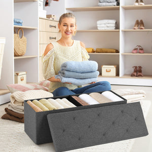Casabay Storage Ottoman Bench, 30 Inches Foldable Storage Footrest with Padded Seat for Bedroom End of Bed, Living Room