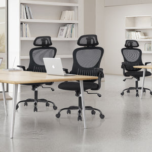 Casabay Ergonomic Office Chair, High-Back Mesh Desk Chairs with Flip-up Armrest Adjustable Headrests, Comfortable Lumbar Support, for Home, Work