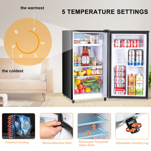 Casabay Mini Fridge with Freezer 3.2 Cu.Ft Compact Dorm Refrigerator for Kitchen, Office, Bedroom, Removable Glass Shelves Adjustable Thermostat Low Noise, 17.5" D x 17.7" W x 31.5" H (Silver)