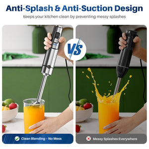 Casabay Immersion Blender - 15 Speed Hand Held 1100W 2-in-1 Stainless Steel with Full Copper Motor, Turbo Mode Hand Mixer, Blade with Anti-Scratch Coating