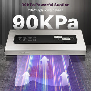 Vacuum Sealer Machine Powerful 90Kpa Precision 6-in-1 Food Preservation System with 2 Bag Rolls & 5 Pre-cut Bags, Widened 12mm Sealing Strip, Built-in Cutter, Dry&Moist Modes, Compact Design, Silver