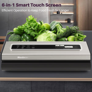 Vacuum Sealer Machine Powerful 90Kpa Precision 6-in-1 Food Preservation System with 2 Bag Rolls & 5 Pre-cut Bags, Widened 12mm Sealing Strip, Built-in Cutter, Dry&Moist Modes, Compact Design, Silver