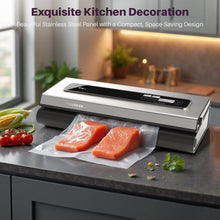 Load image into Gallery viewer, Vacuum Sealer Machine Powerful 90Kpa Precision 6-in-1 Food Preservation System with 2 Bag Rolls &amp; 5 Pre-cut Bags, Widened 12mm Sealing Strip, Built-in Cutter, Dry&amp;Moist Modes, Compact Design, Silver
