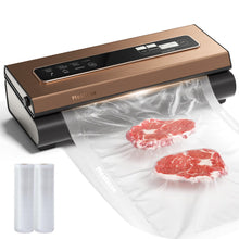 Load image into Gallery viewer, Vacuum Sealer Machine Powerful 90Kpa Precision 6-in-1 Food Preservation System with 2 Bag Rolls &amp; 5 Pre-cut Bags, Widened 12mm Sealing Strip, Built-in Cutter, Dry&amp;Moist Modes, Compact Design, Silver
