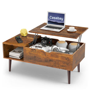 Lift Top Coffee Tables for Living Room, Small Modern Wooden Center Tables with Storage Shelf and Hidden Compartment