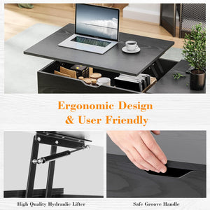Lift Top Coffee Tables for Living Room, Small Modern Wooden Center Tables with Storage Shelf and Hidden Compartment