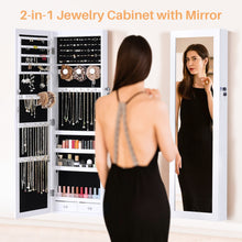 Load image into Gallery viewer, Jewelry Organizer Cabinet, 47.2-Inch Jewelry Armoire Wall or Door Mounted Lockable with Full-Length Mirror, 6 LEDs Large Capacity for Jewelry Storage
