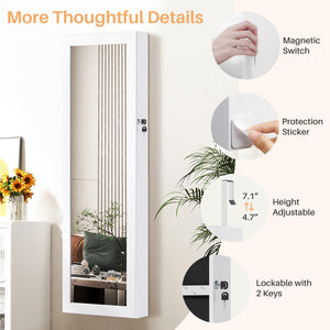 Jewelry Organizer Cabinet, 47.2-Inch Jewelry Armoire Wall or Door Mounted Lockable with Full-Length Mirror, 6 LEDs Large Capacity for Jewelry Storage