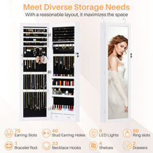Load image into Gallery viewer, Jewelry Organizer Cabinet, 47.2-Inch Jewelry Armoire Wall or Door Mounted Lockable with Full-Length Mirror, 6 LEDs Large Capacity for Jewelry Storage
