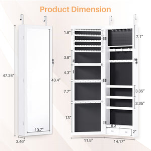 Jewelry Organizer Cabinet, 47.2-Inch Jewelry Armoire Wall or Door Mounted Lockable with Full-Length Mirror, 6 LEDs Large Capacity for Jewelry Storage