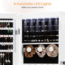 Load image into Gallery viewer, Jewelry Organizer Cabinet, 47.2-Inch Jewelry Armoire Wall or Door Mounted Lockable with Full-Length Mirror, 6 LEDs Large Capacity for Jewelry Storage
