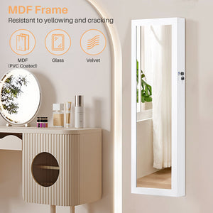 Jewelry Organizer Cabinet, 47.2-Inch Jewelry Armoire Wall or Door Mounted Lockable with Full-Length Mirror, 6 LEDs Large Capacity for Jewelry Storage